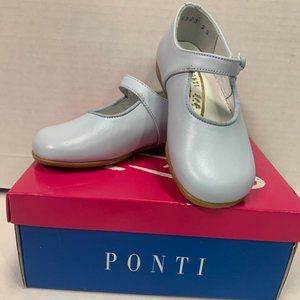 PONTI: Girls Baby Blue Leather Mary Jane's
